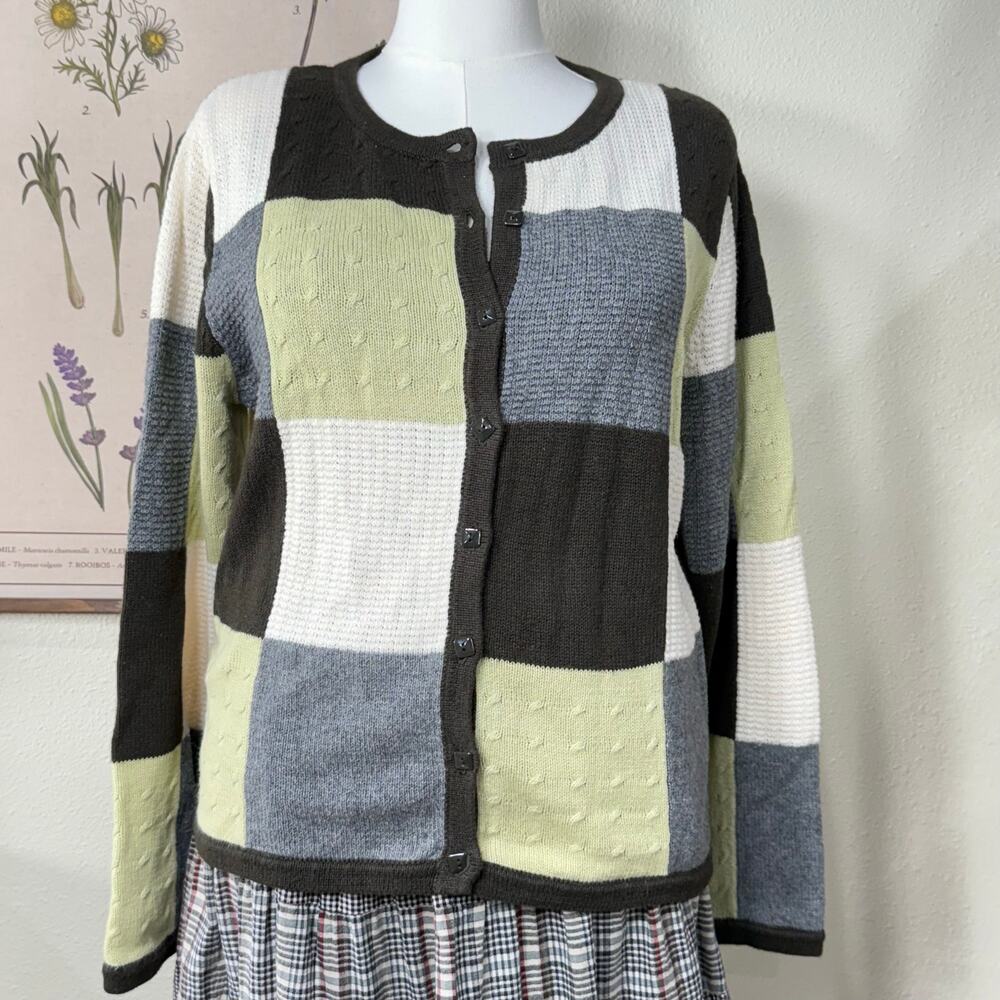Vintage Y2k Patchwork Square Cardigan Sweater Cottage Grandma Whimsy Twee M